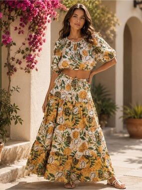 FARM RIO ($350) Biriba Maxi Skirt Set - Med